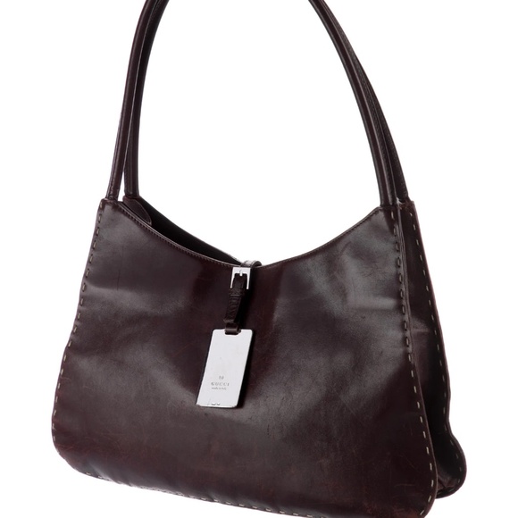 Gucci Handbags - Gucci Vintage Leather Topstitch Shoulder Bag